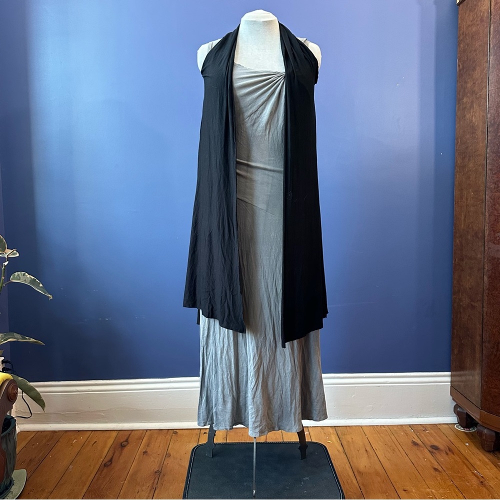 Ronan Chen Black Gray Cotton Dress Vest Ensemble 5 Medium